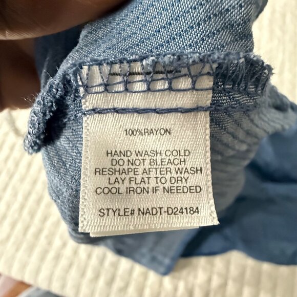 Color Thread Blue Button-Up Tunic Dress W/ Pleated Waist & Rolled Tab Sleeves, S - Picture 6 of 9